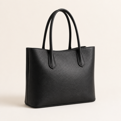 Δομημένη Δερμάτινη Tote – Μαύρη